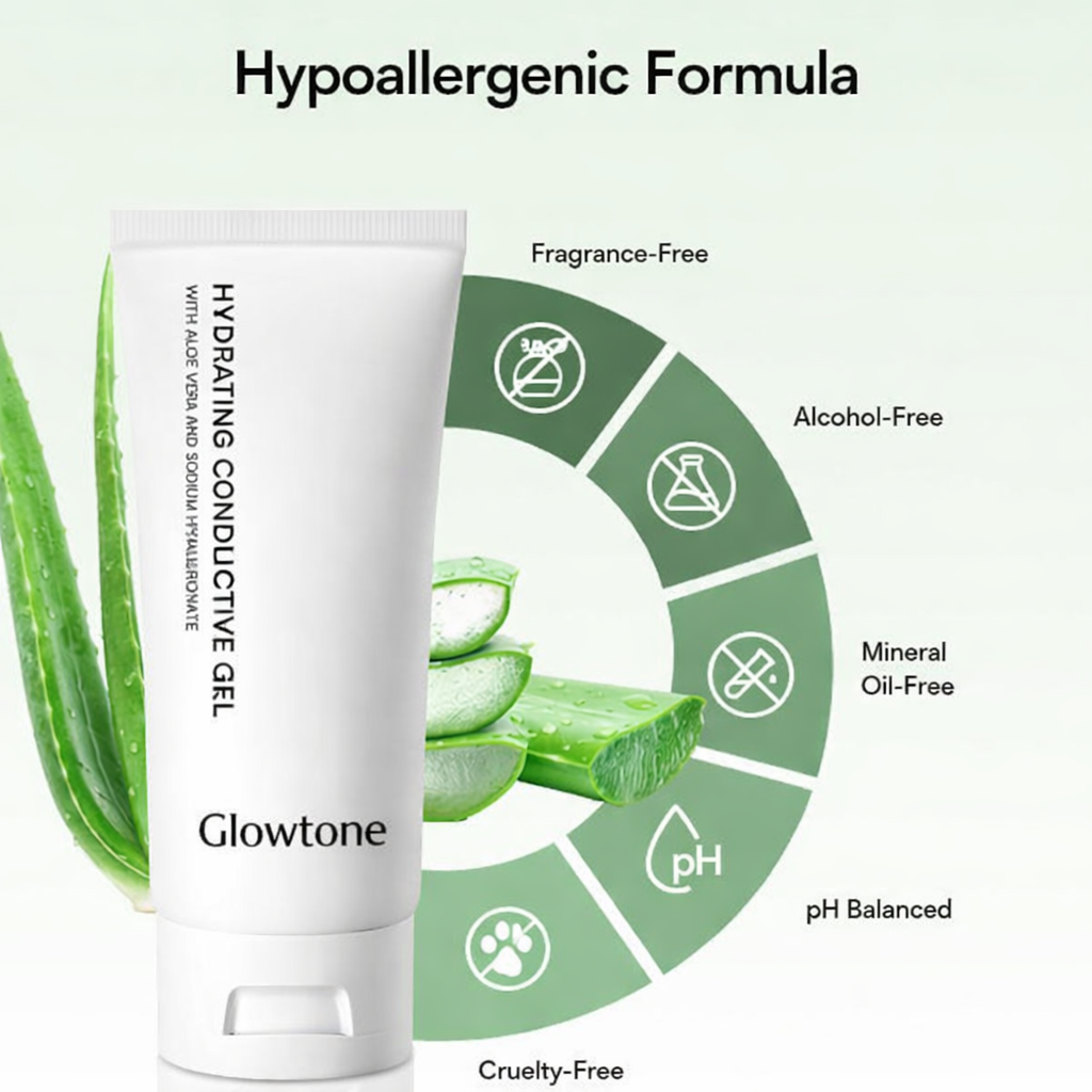 Glowtone Conductive Gel for Facial and Body Skin Care Machines – Hydrating Gel Primer with Hyaluronic Acid